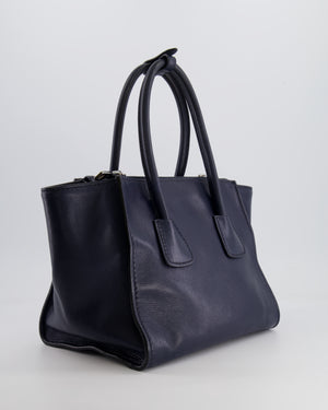 Prada Navy Leather Medium Tote Bag with Logo and Silver Hardware RRP £1,950