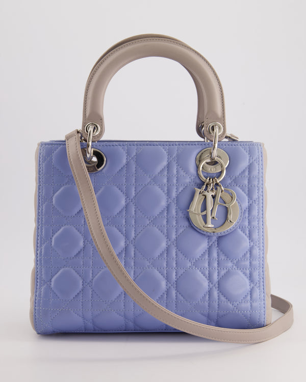 Christian Dior Celeste & Light Grey Medium Lady Dior Bag in Cannage Lambskin with Silver Hardware RRP £5,300