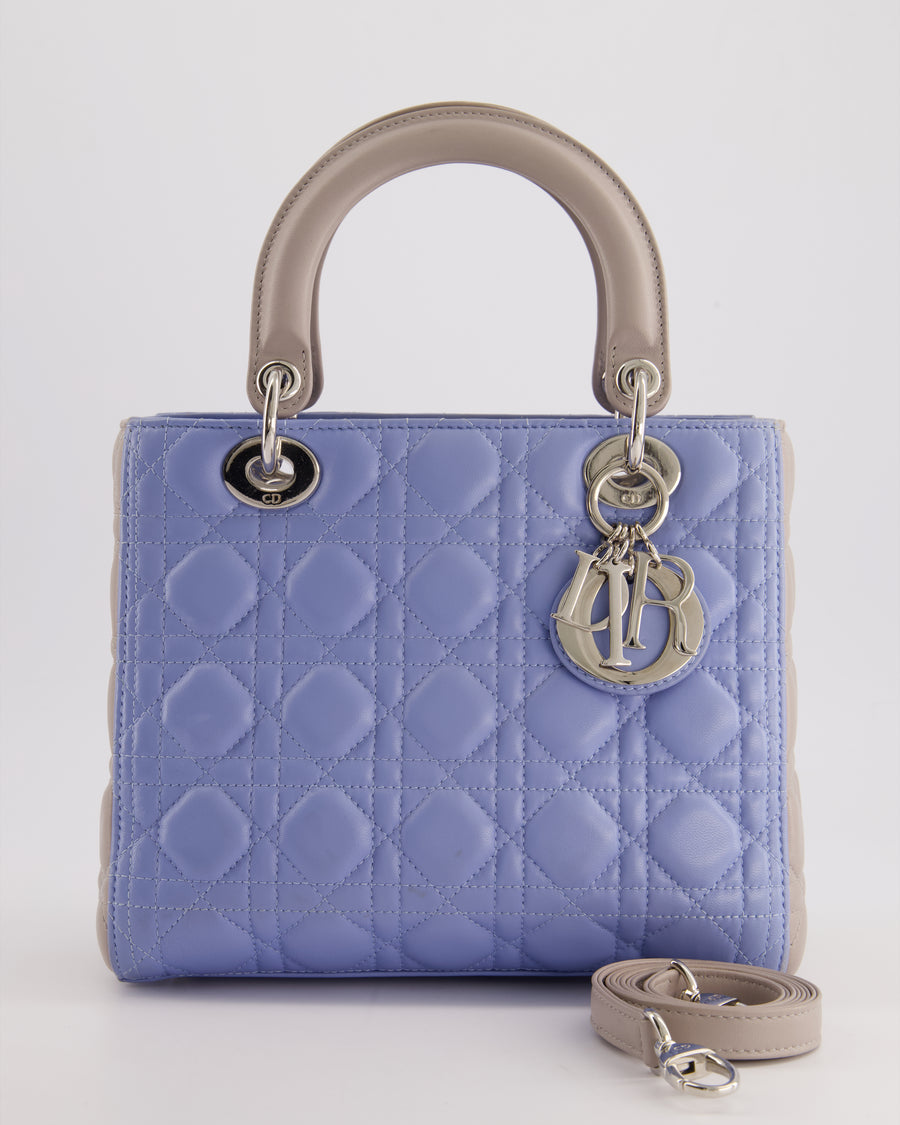 Christian Dior Celeste & Light Grey Medium Lady Dior Bag in Cannage Lambskin with Silver Hardware RRP £5,300