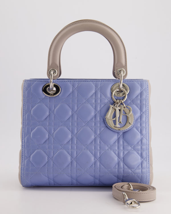 Christian Dior Celeste & Light Grey Medium Lady Dior Bag in Cannage Lambskin with Silver Hardware RRP £5,300