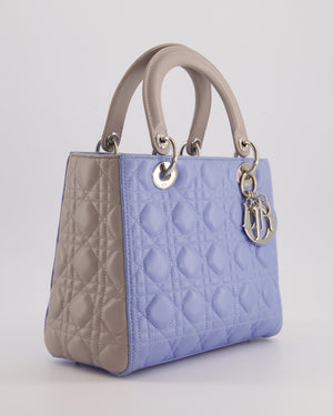 Christian Dior Celeste & Light Grey Medium Lady Dior Bag in Cannage Lambskin with Silver Hardware RRP £5,300