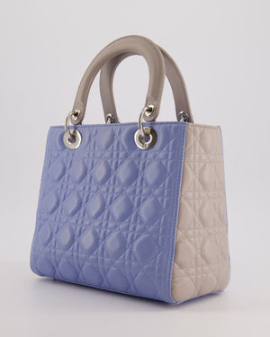 Christian Dior Celeste & Light Grey Medium Lady Dior Bag in Cannage Lambskin with Silver Hardware RRP £5,300