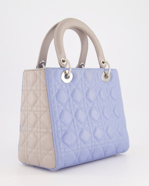 Christian Dior Celeste & Light Grey Medium Lady Dior Bag in Cannage Lambskin with Silver Hardware RRP £5,300