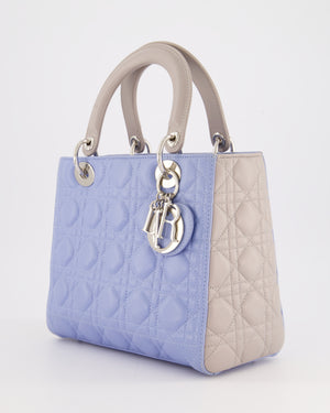 Christian Dior Celeste & Light Grey Medium Lady Dior Bag in Cannage Lambskin with Silver Hardware RRP £5,300