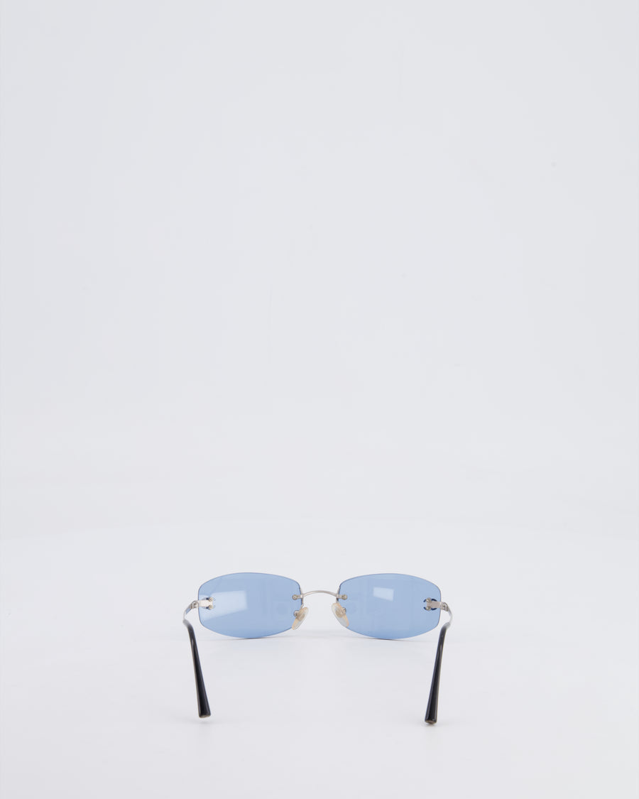 Chanel Vintage Baby Blue Sunglasses with Silver CC Logo Detail