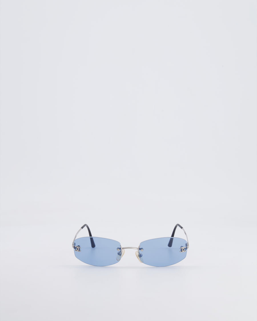 Chanel Vintage Baby Blue Sunglasses with Silver CC Logo Detail