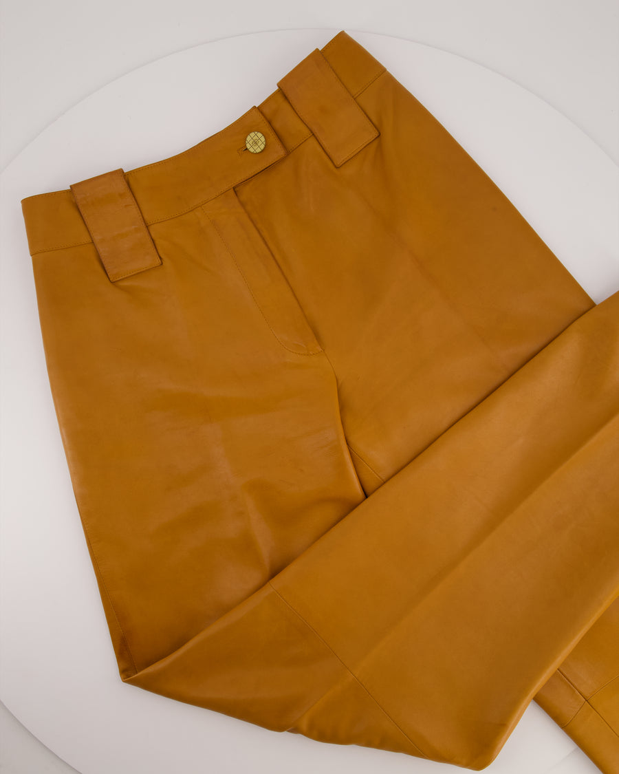 Chanel 01/P Brown Leather Straight Leg Trousers Size FR 38 (UK 10)