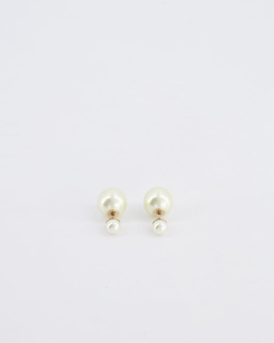 Christian Dior Pearl Cream Tribales Earrings with Gold Details