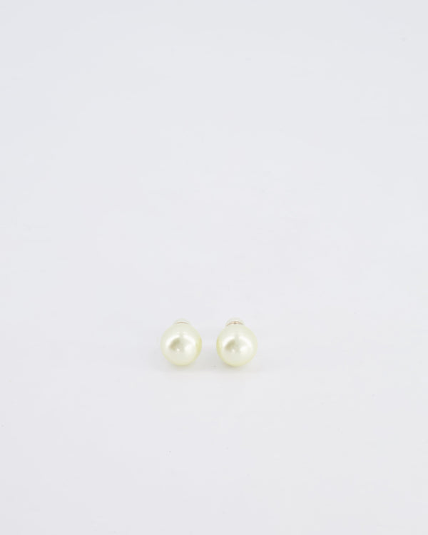 Christian Dior Pearl Cream Tribales Earrings with Gold Details