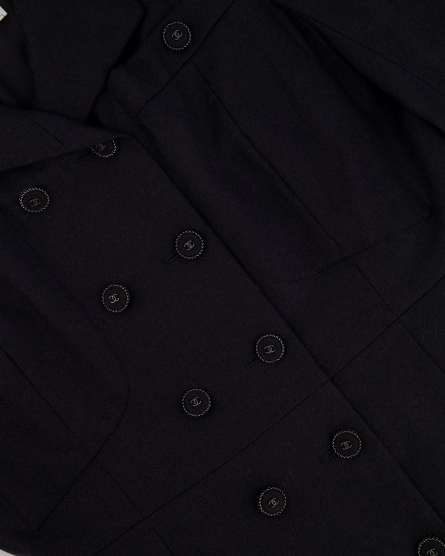 Chanel Charcoal Wool Trench Coat with CC Logo Buttons Detailing Size FR 42 (UK 14)