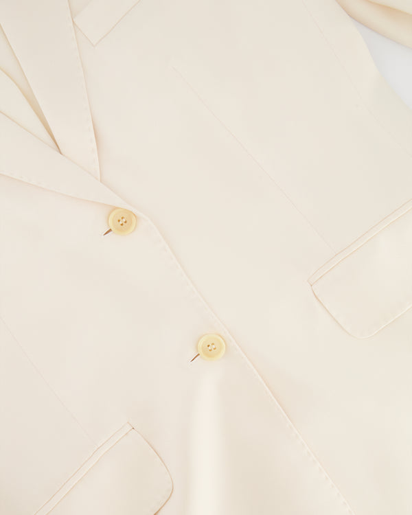 Loro Piana Cream Satin Blazer Jacket with Stitching Detail Size IT 44 (UK 12)