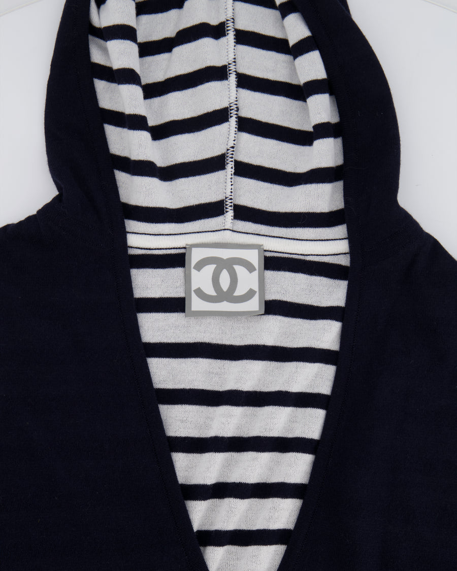 Chanel 09P Navy and White Sleeveless Hoodie Top with Logo Details Size FR 42 (UK 14)