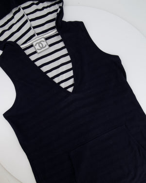 Chanel 09P Navy and White Sleeveless Hoodie Top with Logo Details Size FR 42 (UK 14)