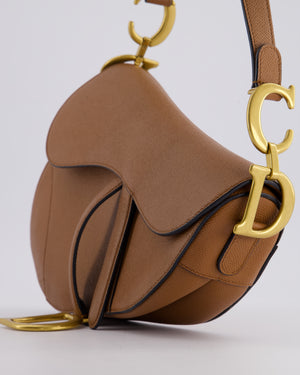 Christian Dior Brown Saddle Bag in Grained Calfskin Leather with Antique Gold Hardware