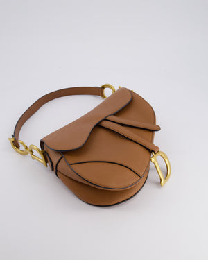 Christian Dior Brown Saddle Bag in Grained Calfskin Leather with Antique Gold Hardware