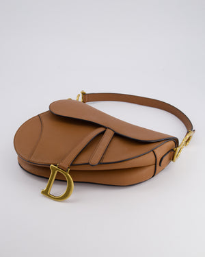 Christian Dior Brown Saddle Bag in Grained Calfskin Leather with Antique Gold Hardware