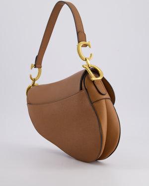 Christian Dior Brown Saddle Bag in Grained Calfskin Leather with Antique Gold Hardware