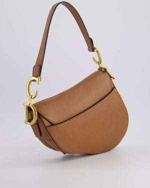 Christian Dior Brown Saddle Bag in Grained Calfskin Leather with Antique Gold Hardware