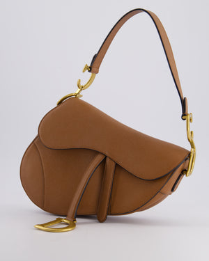 Christian Dior Brown Saddle Bag in Grained Calfskin Leather with Antique Gold Hardware