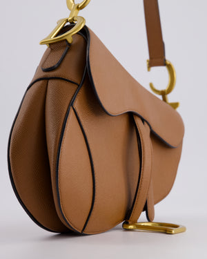 Christian Dior Brown Saddle Bag in Grained Calfskin Leather with Antique Gold Hardware