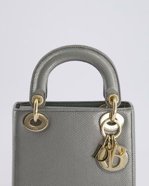 Christian Dior Light Grey Metallic Lizard Mini Lady Dior Bag with Champagne Gold Hardware