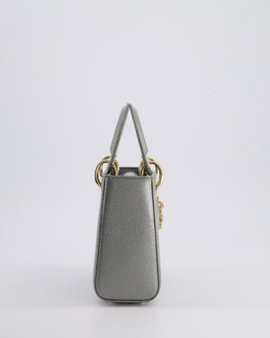 Christian Dior Light Grey Metallic Lizard Mini Lady Dior Bag with Champagne Gold Hardware