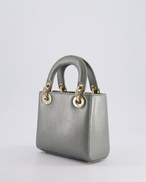 Christian Dior Light Grey Metallic Lizard Mini Lady Dior Bag with Champagne Gold Hardware