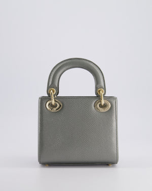 Christian Dior Light Grey Metallic Lizard Mini Lady Dior Bag with Champagne Gold Hardware