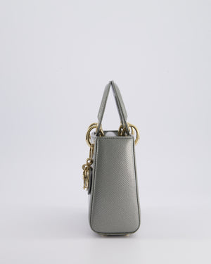 Christian Dior Light Grey Metallic Lizard Mini Lady Dior Bag with Champagne Gold Hardware