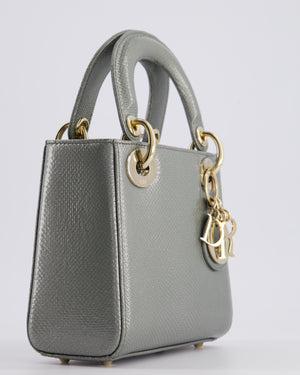 Christian Dior Light Grey Metallic Lizard Mini Lady Dior Bag with Champagne Gold Hardware