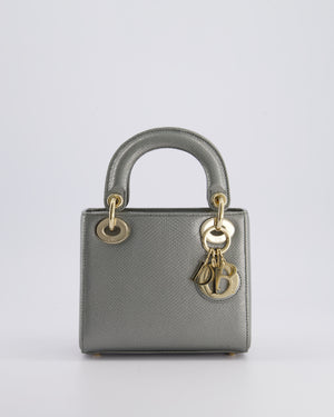 Christian Dior Light Grey Metallic Lizard Mini Lady Dior Bag with Champagne Gold Hardware