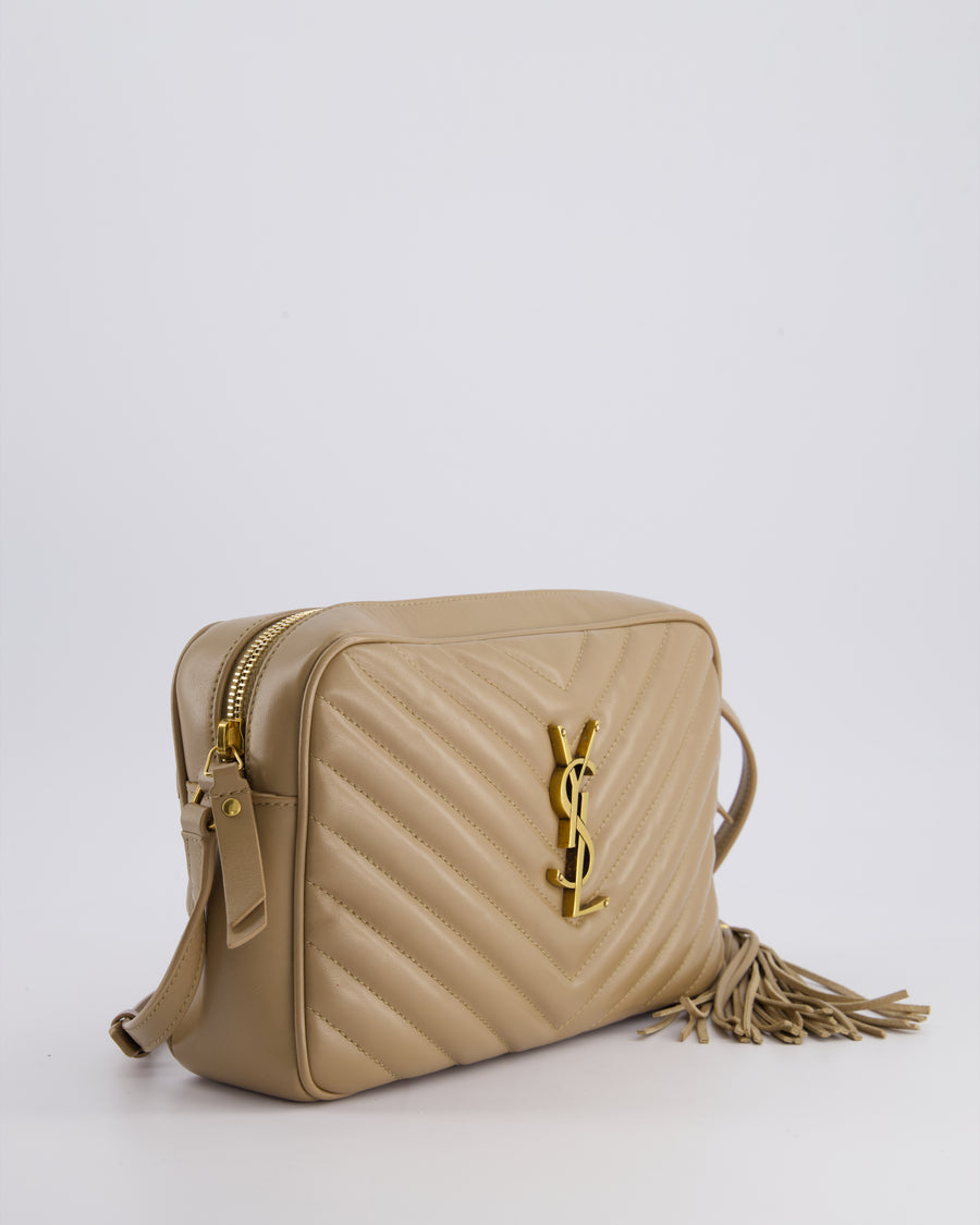 Saint Laurent Lou Camera Bag in Beige Chevron Matelassé Leather with Gold Hardware RRP £1,350