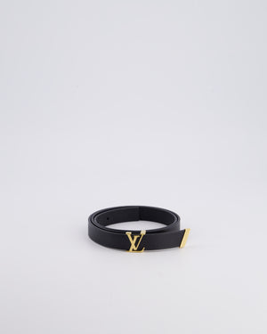 Louis Vuitton LV Initials Black Leather Belt with Gold LV Logo Size 80