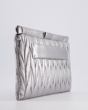 Miu Miu Metallic Wander Matelassé Nappa Leather Clutch On Chain Bag with Silver Hardware