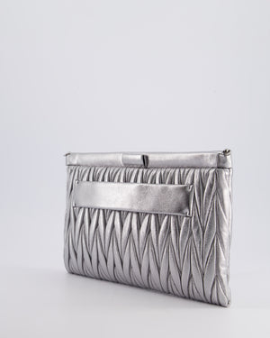 Miu Miu Metallic Wander Matelassé Nappa Leather Clutch On Chain Bag with Silver Hardware