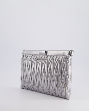 Miu Miu Metallic Wander Matelassé Nappa Leather Clutch On Chain Bag with Silver Hardware