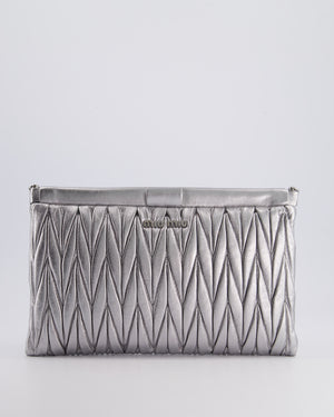 Miu Miu Metallic Wander Matelassé Nappa Leather Clutch On Chain Bag with Silver Hardware