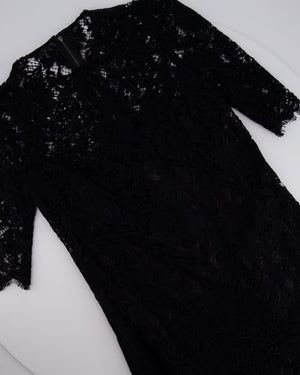 Dolce & Gabbana Black Lace Short Sleeve Dress with Red Crystal Button Details Size IT 40 (UK 8)