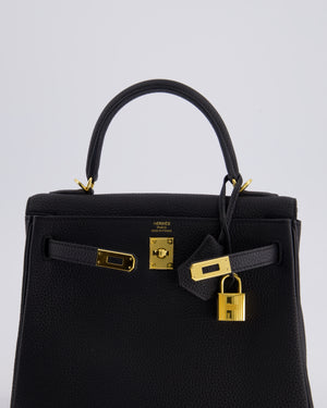 *FIRE PRICE* Hermès Kelly 25cm Retourne Bag in Noir Togo Leather with Gold Hardware