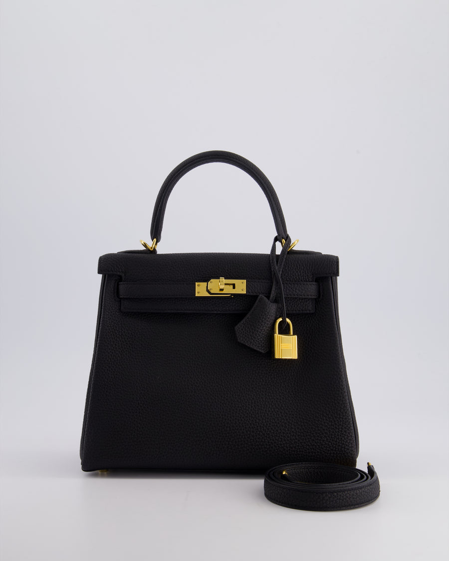 *FIRE PRICE* Hermès Kelly 25cm Retourne Bag in Noir Togo Leather with Gold Hardware