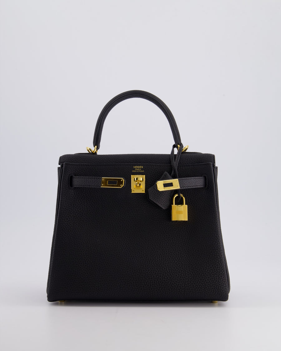 *FIRE PRICE* Hermès Kelly 25cm Retourne Bag in Noir Togo Leather with Gold Hardware