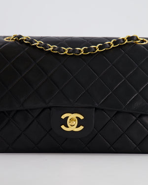 Chanel Vintage Black Medium Classic Double Flap Bag in Lambskin Leather with 24K Gold Hardware