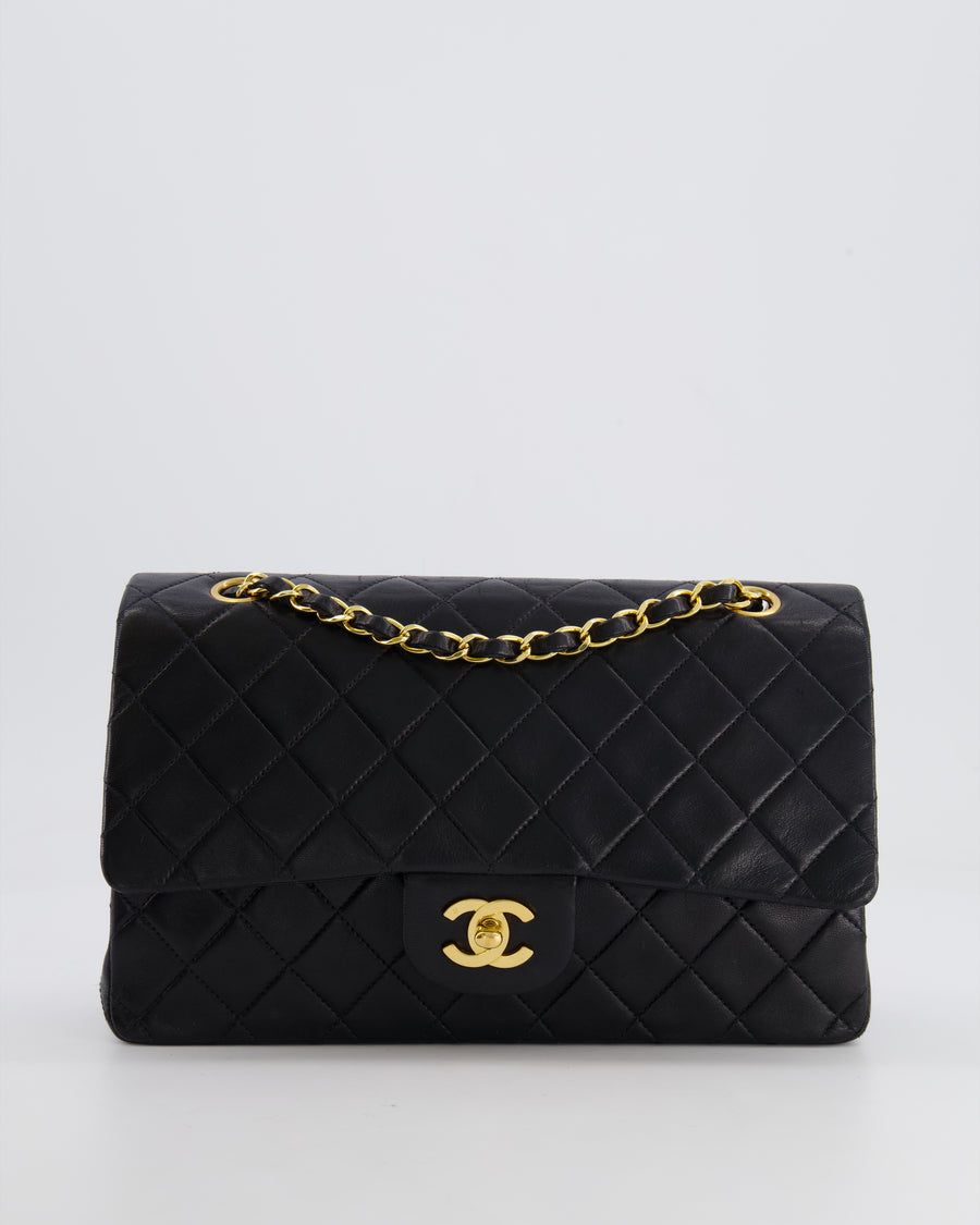 Chanel Vintage Black Medium Classic Double Flap Bag in Lambskin Leather with 24K Gold Hardware