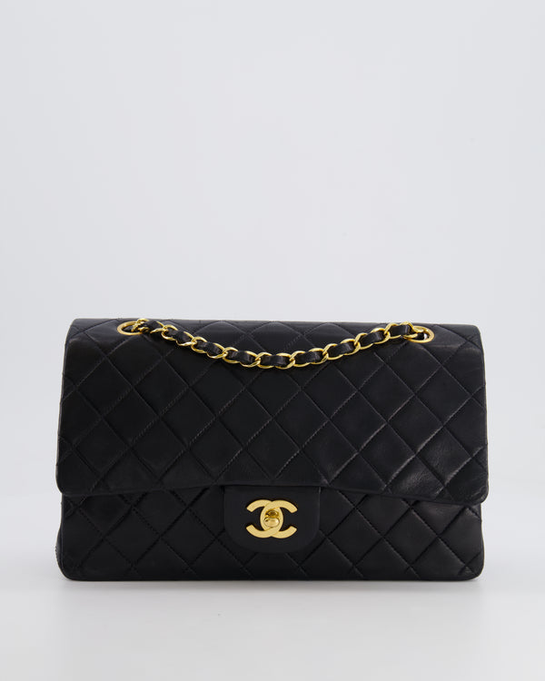 Chanel Vintage Black Medium Classic Double Flap Bag in Lambskin Leather with 24K Gold Hardware