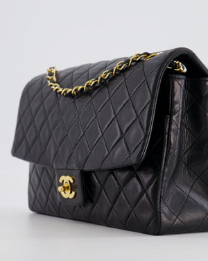 Chanel Vintage Black Medium Classic Single Flap Bag in Lambskin Leather with 24K Gold Hardware