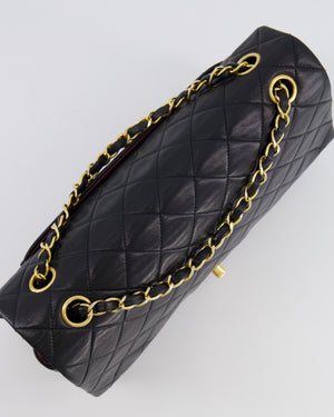 Chanel Vintage Black Medium Classic Single Flap Bag in Lambskin Leather with 24K Gold Hardware