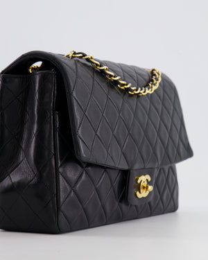 Chanel Vintage Black Medium Classic Single Flap Bag in Lambskin Leather with 24K Gold Hardware