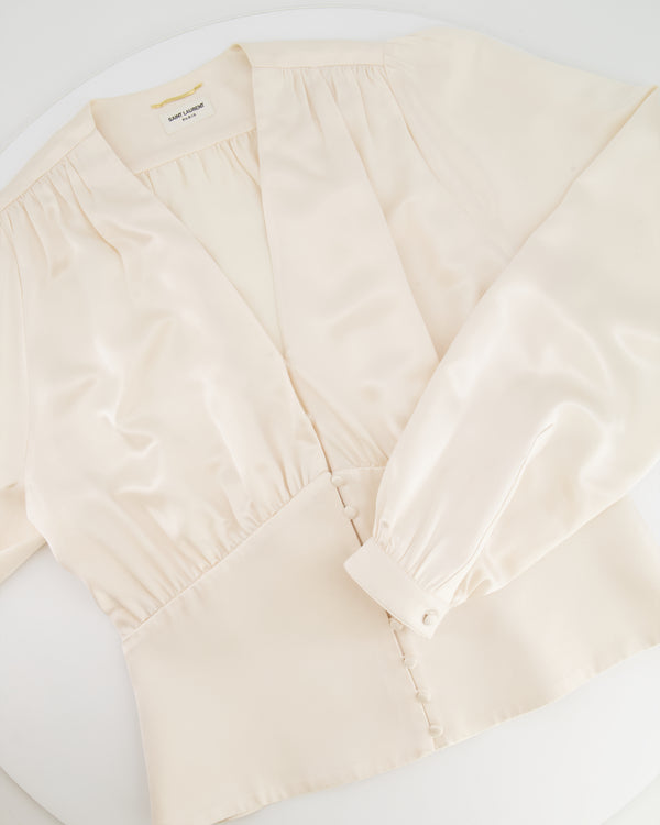 Saint Laurent Cream Silk Long Sleeve Blouse Size FR 42 (UK 14)