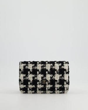 *HOT* Chanel Black & White Houndstooth Wallet on Chain Bag in Tweed with Champagne Gold Hardware