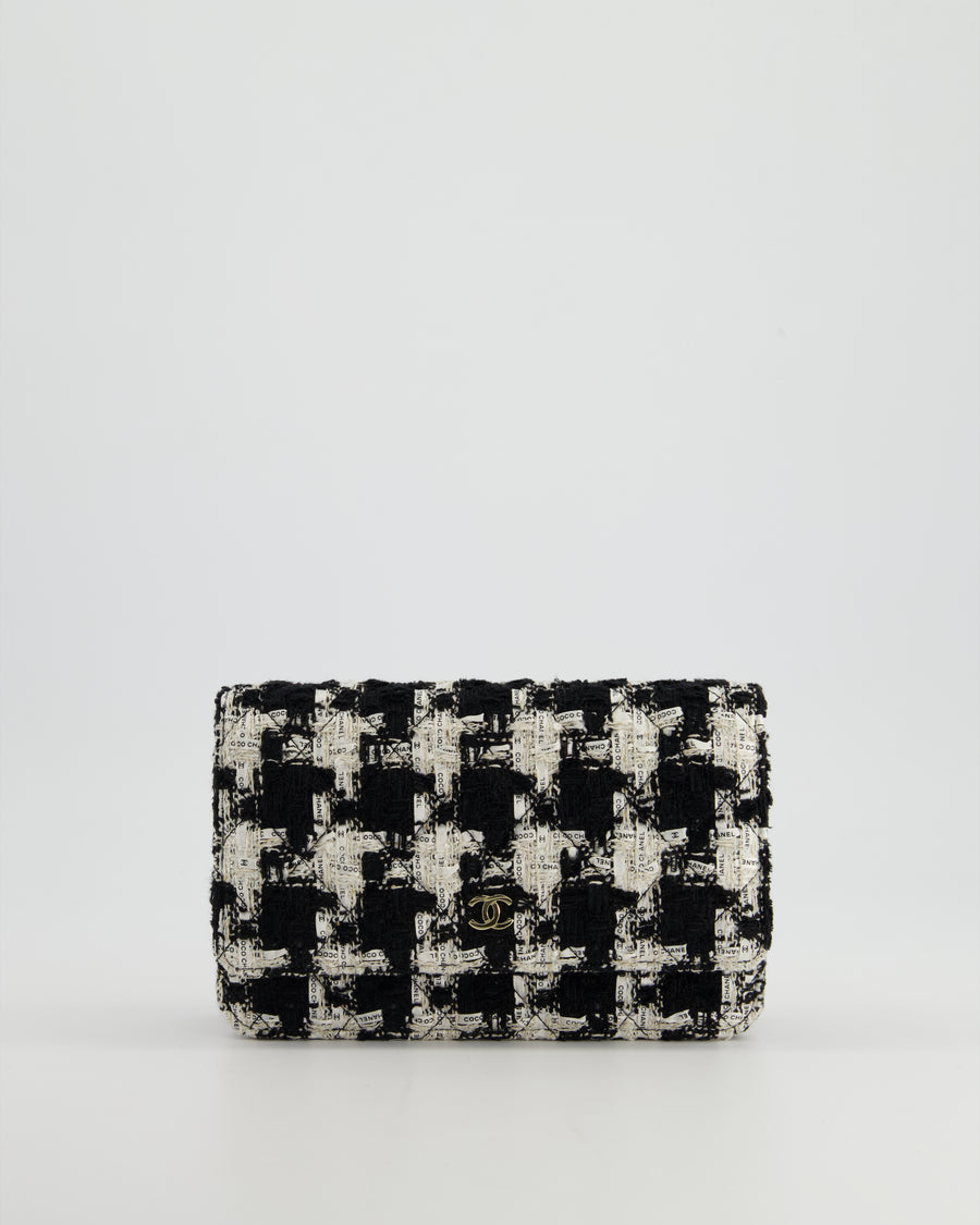 *HOT* Chanel Black & White Houndstooth Wallet on Chain Bag in Tweed with Champagne Gold Hardware